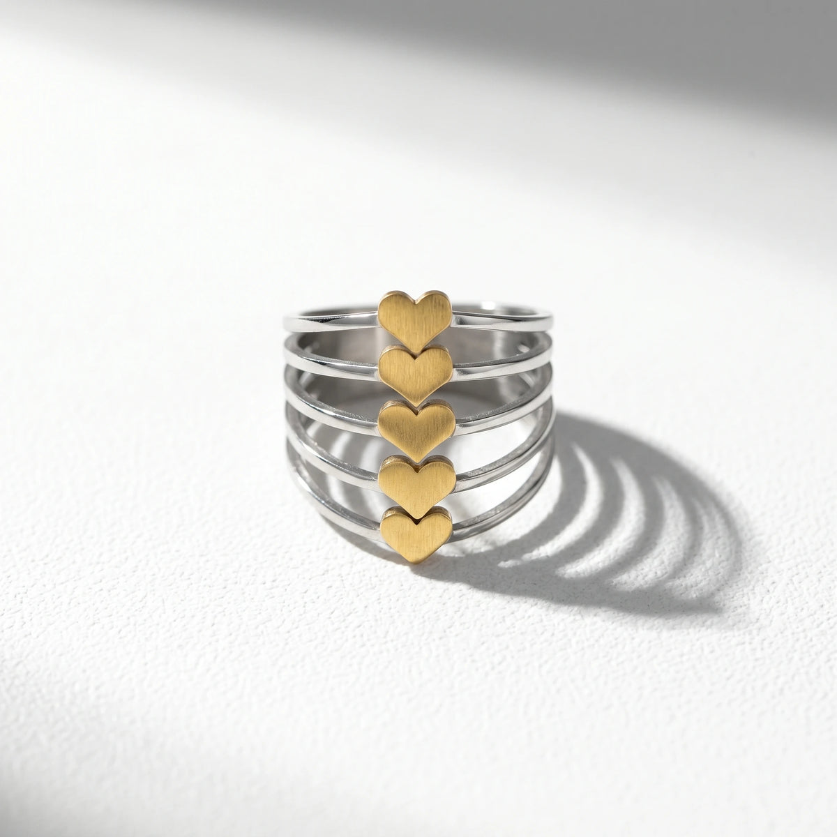 QIAOREN 12933-37 18K Gold Plated 316L Stainless Steel Two Tone Snake Star Adjustable Rings Set Tarnish Free Waterproof Jewelry