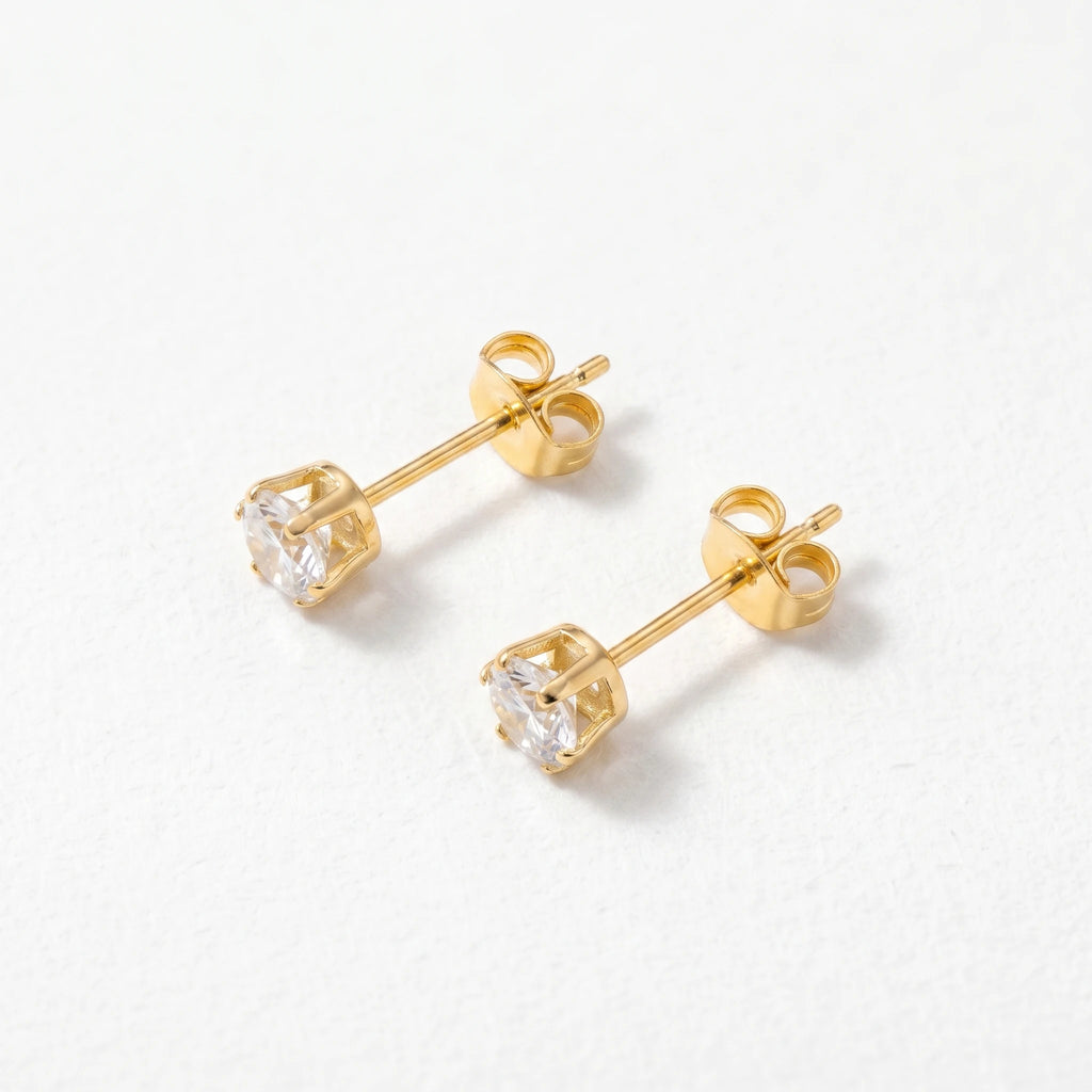 QIAOREN 13251 3 PCS Set 18K Gold Plated Stainless Steel 3 Pairs Bow & Zircon Stud Earrings Set Minimalist Hollow Solid Bow CZ