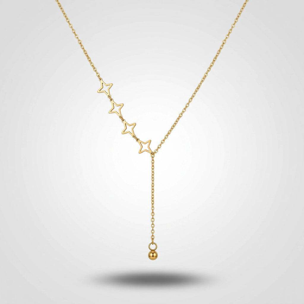 QIAOREN 13959 Stainless Steel Star Y Necklace Gold Dainty Layered Pendant Chain Minimalist Jewelry for Women