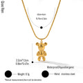 QIAOREN 14377 Peace Love Engraved Teddy Bear Pendant Snake Chain Necklace, Stainless Steel Necklace Jewelry Gift