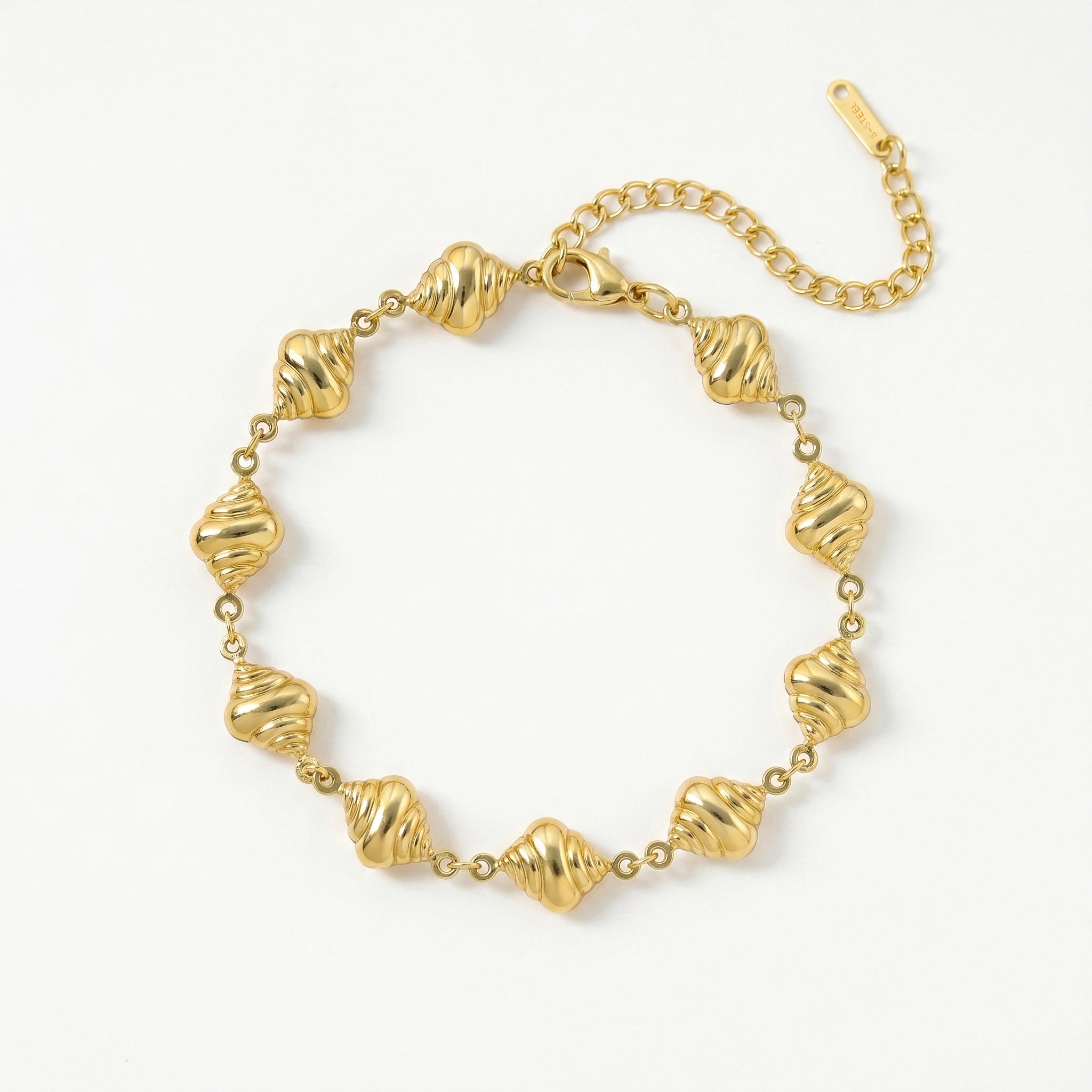 QIAOREN 12033 Europe Hot Hypoallergenic Stainless Steel Spiral Seashell Bracelet Glossy Conch Bead Adjustable Lobster Clasp