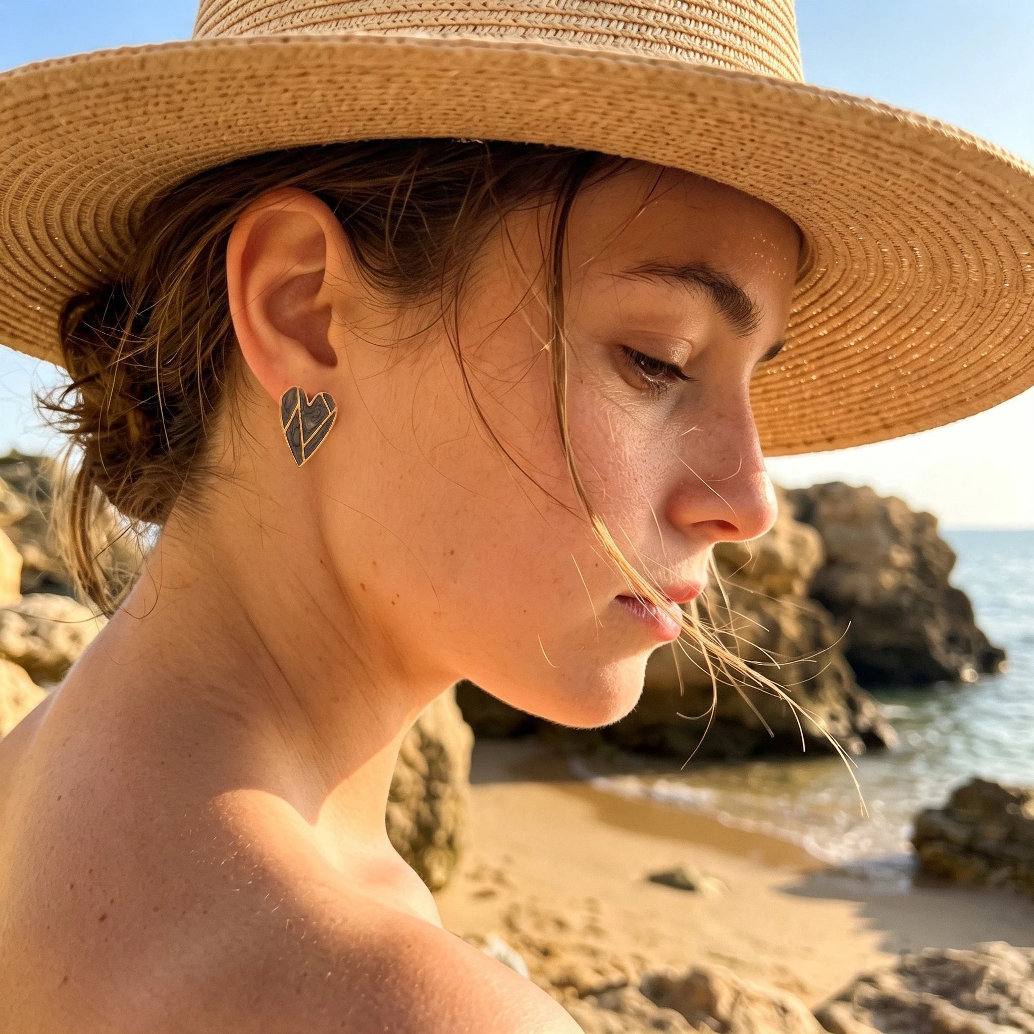 QIAOREN 14085-14087 Stainless Steel Heart Stud Earrings Gold Waterproof Hypoallergenic Statement Jewelry