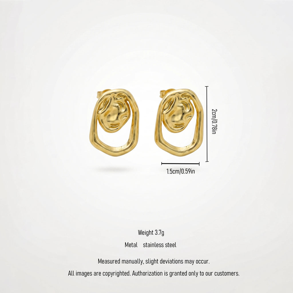 QIAOREN 13219 Silver Plated Organic Irregular Stud Earrings for Women Stainless Steel Sculptural Statement Jewelry