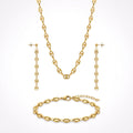 QIAOREN 11523 Retro Mariner Link Jewelry Set 18K Gold Plated Stainless Steel Necklace Earrings Bracelet for Women