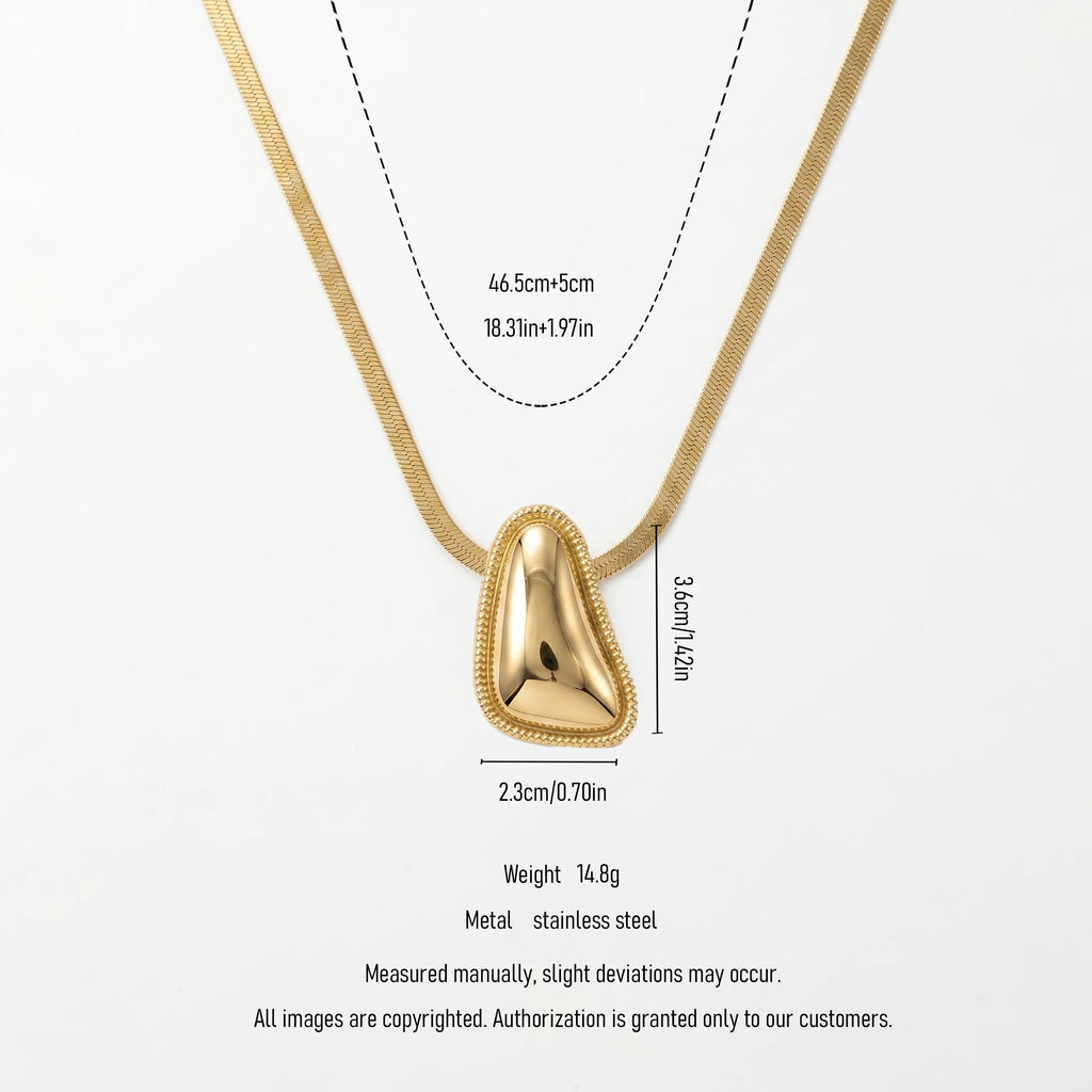 QIAOREN 11835 Stainless Steel Gold Herringbone Chain Necklace Irregular Teardrop Pendant Adjustable Women Jewelry