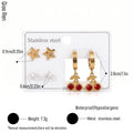QIAOREN 14529 Waterproof Stainless Steel Cherry Earrings Set Star Hoop Stud Earrings CZ Crystal Jewelry for Women