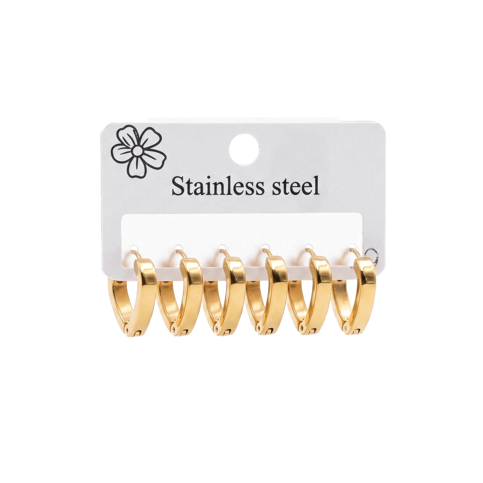 QIAOREN 14455 3 Pair Gold Stainless Steel Square Huggie Hoop Earrings, Minimalist Click Top Small Hoops for Daily Jewelry