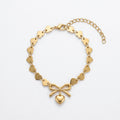 QIAOREN 11426 18K Gold Plated All Heart Chain Bracelet With Bow Knot Charm Stainless Steel Tarnish Free
