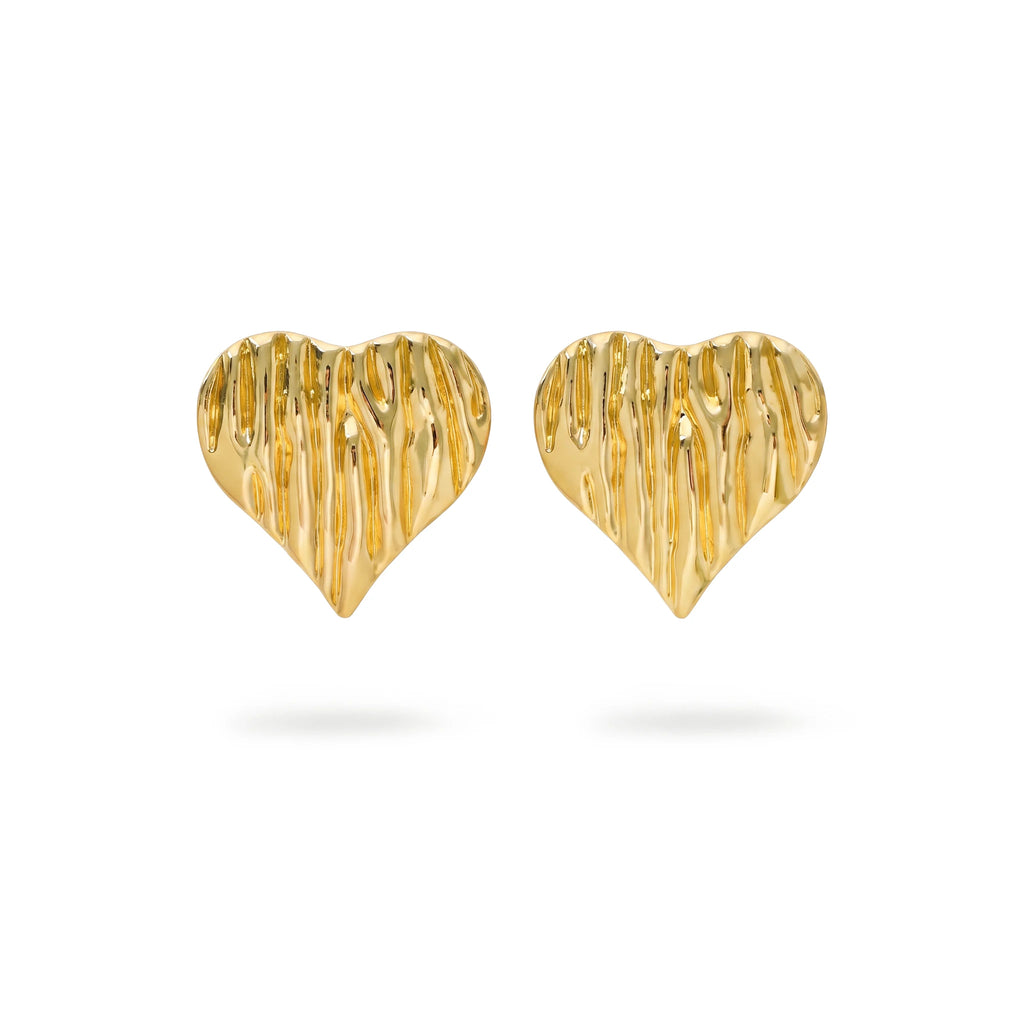 QIAOREN 13258 18K Gold PVD Plated  Stainless Steel Vertical Textured Heart Stud Earrings Irregular Ripple Love Ear Studs