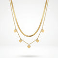 QIAOREN 11645 Stainless Steel Gold Double Layer Necklace Herringbone Chain Tiny Heart Charms Adjustable Women Jewelry Gift