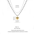 QIAOREN 13995 Two Tone Oval Rice Bead Chain Necklace with Puffy Solid Gold Heart Pendant, Silver Chain & Gold Charm Contrast
