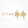 QIAOREN 13257  3 PCS Set 18K Gold Plated Stainless Steel Flower Stud Earrings Set Solid Clover, Round CZ