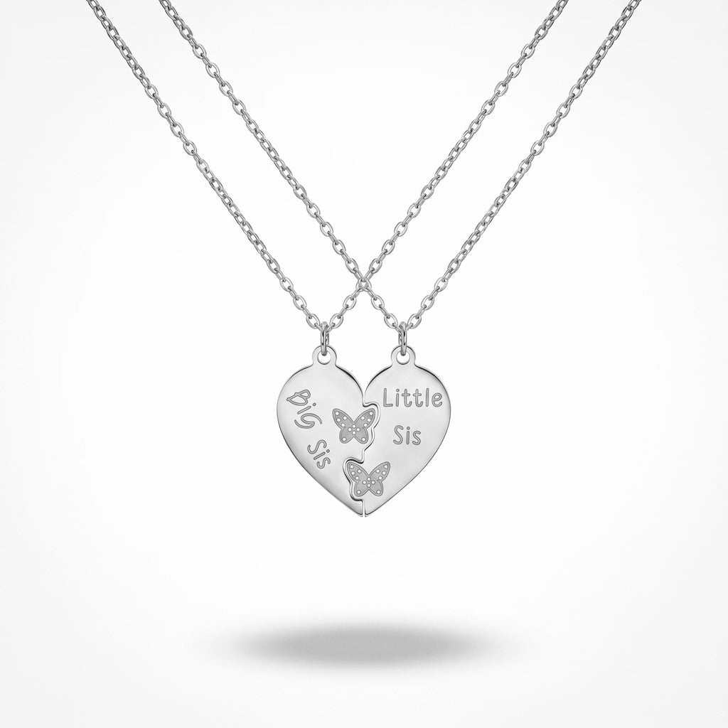 QIAOREN 1288618K Gold Big Sis Little Sis Split Heart Necklace for 2, Butterfly Stainless Steel Sister Jewelry, Tarnish Free Gift