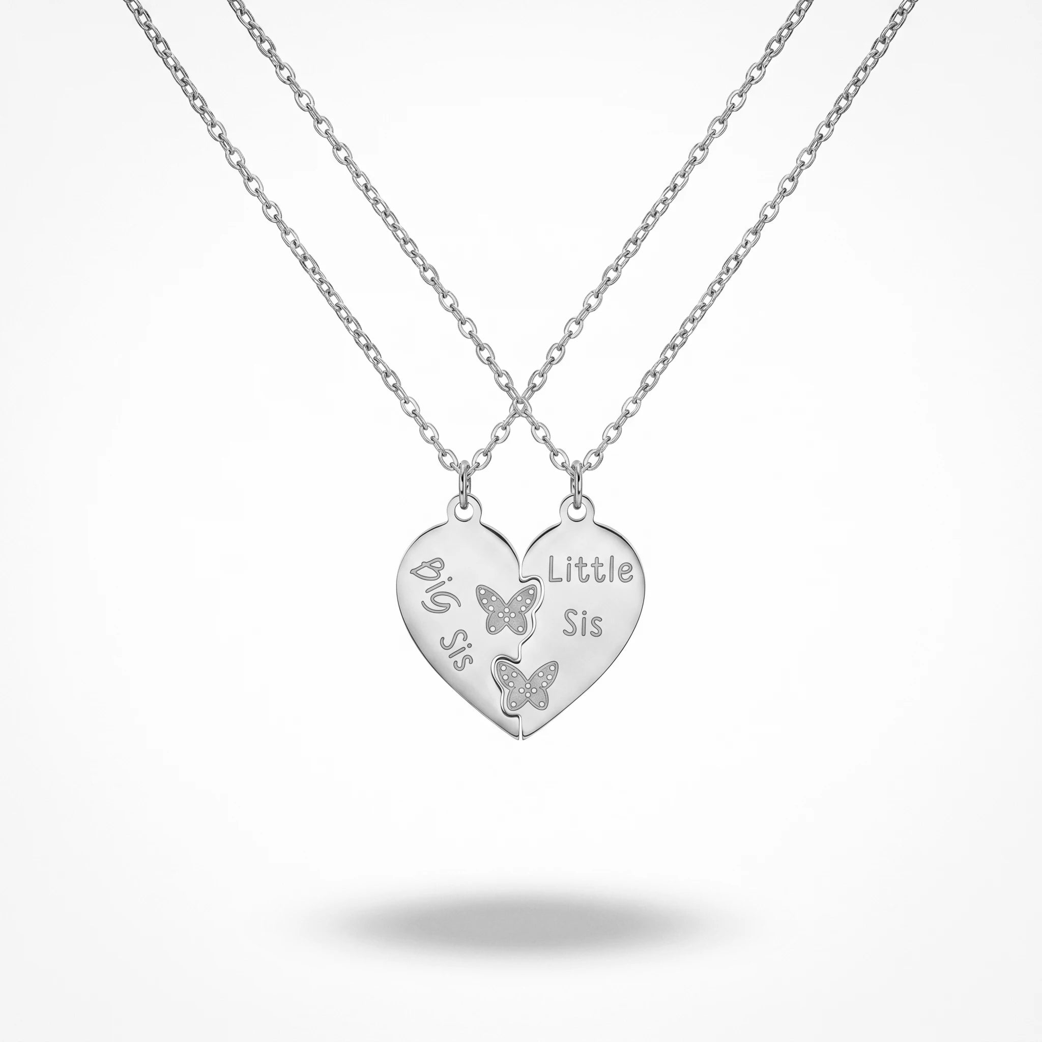 QIAOREN 1288618K Gold Big Sis Little Sis Split Heart Necklace for 2, Butterfly Stainless Steel Sister Jewelry, Tarnish Free Gift