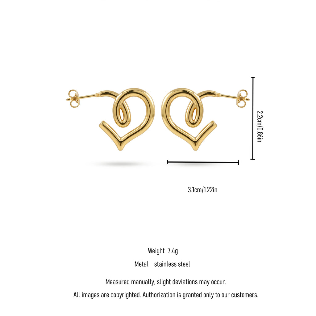 QIAOREN 12394 Waterproof Tarnish Free Infinity Knot Heart Earrings 18K Gold Plated Stainless Steel Sleek Swirl C-Hoops Party