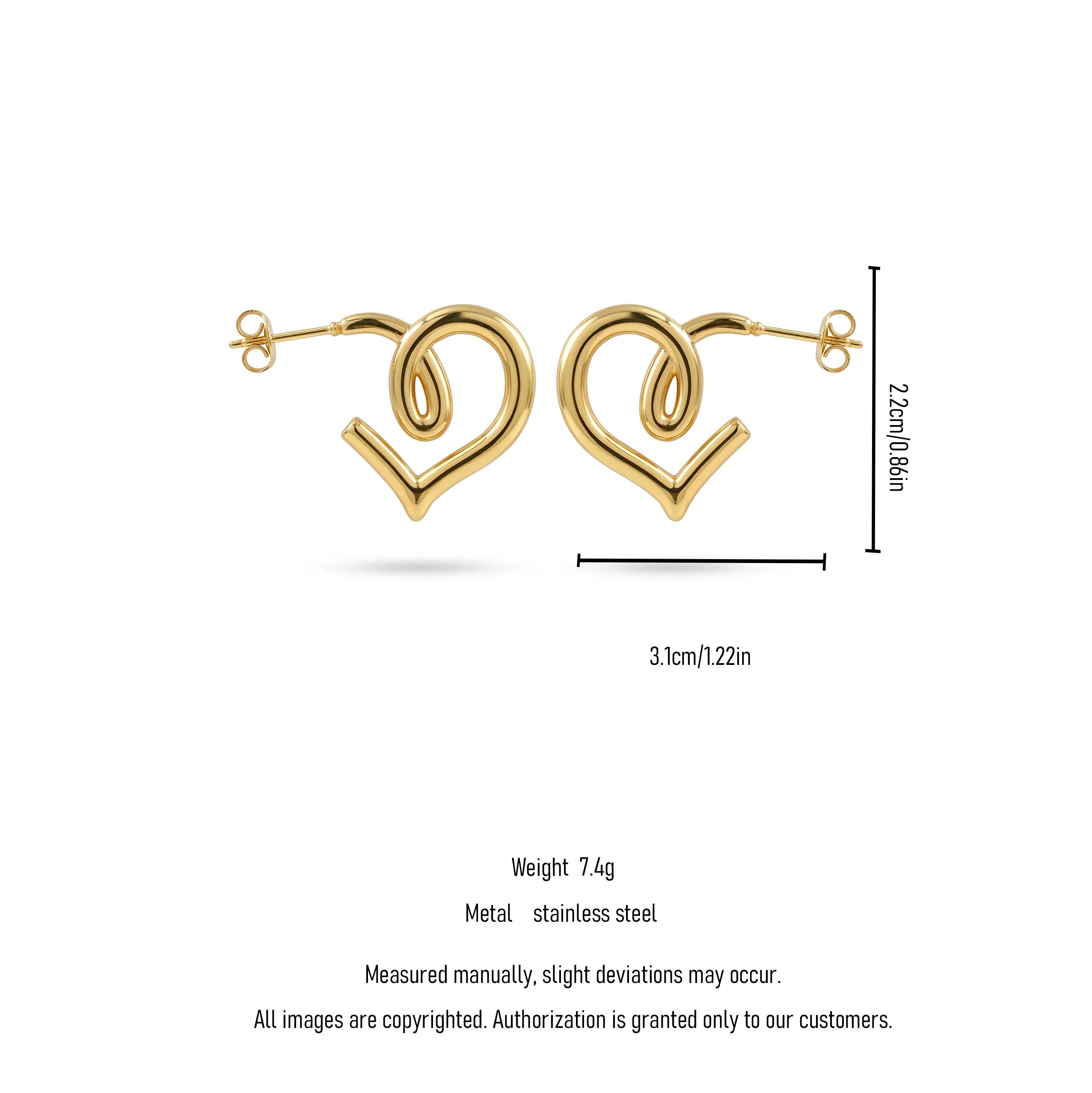 QIAOREN 12394 Waterproof Tarnish Free Infinity Knot Heart Earrings 18K Gold Plated Stainless Steel Sleek Swirl C-Hoops Party