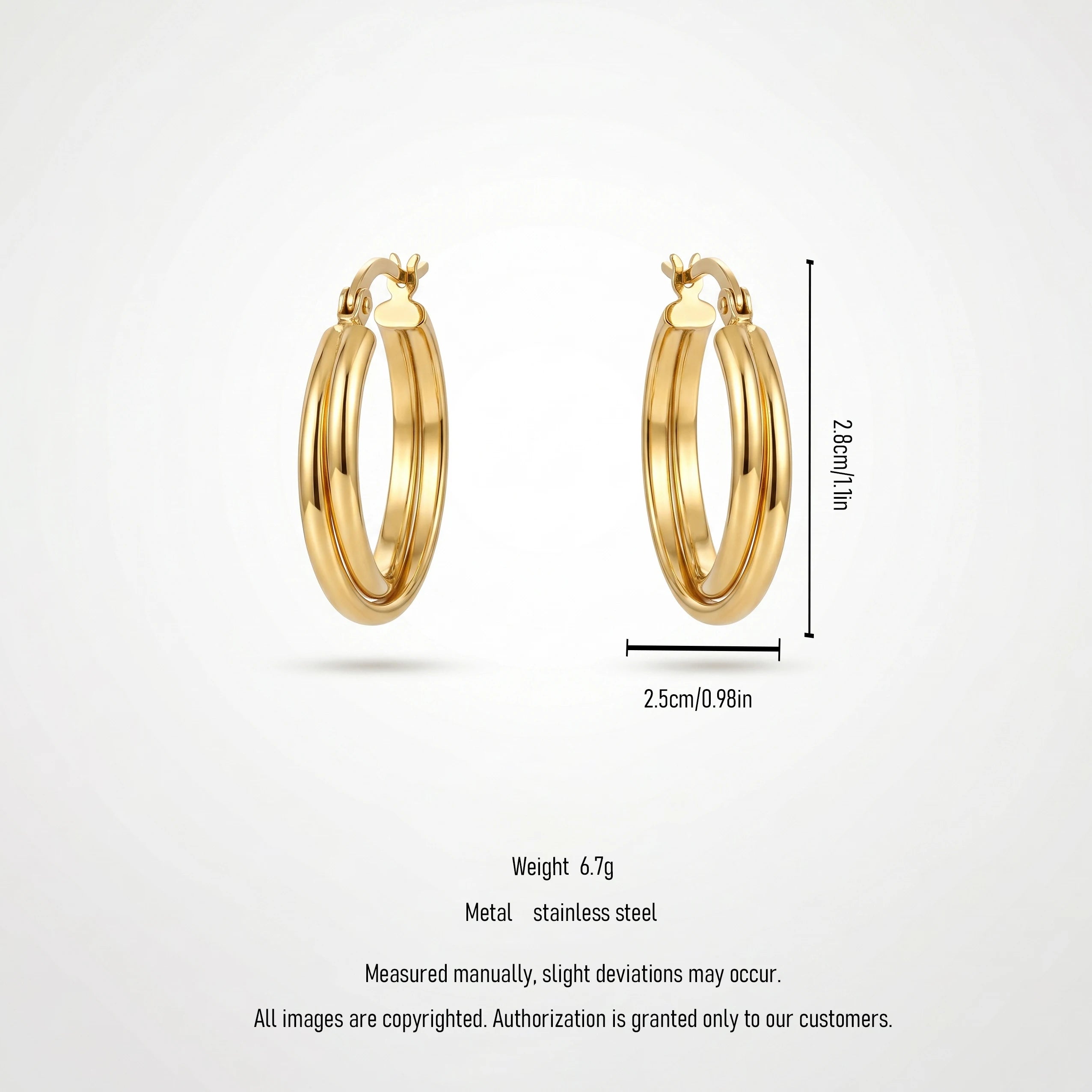 QIAOREN 12391 Trendy Double Row Hoop Earrings Gold Stainless Steel Layered Illusion Twin Band Parallel Large Hoops Women US EU