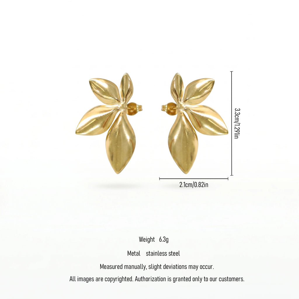 QIAOREN 11768 18K Gold Plated Stainless Steel Four Leaf Stud Earrings Minimalist Nature Leaf Jewelry Gift for US European Women