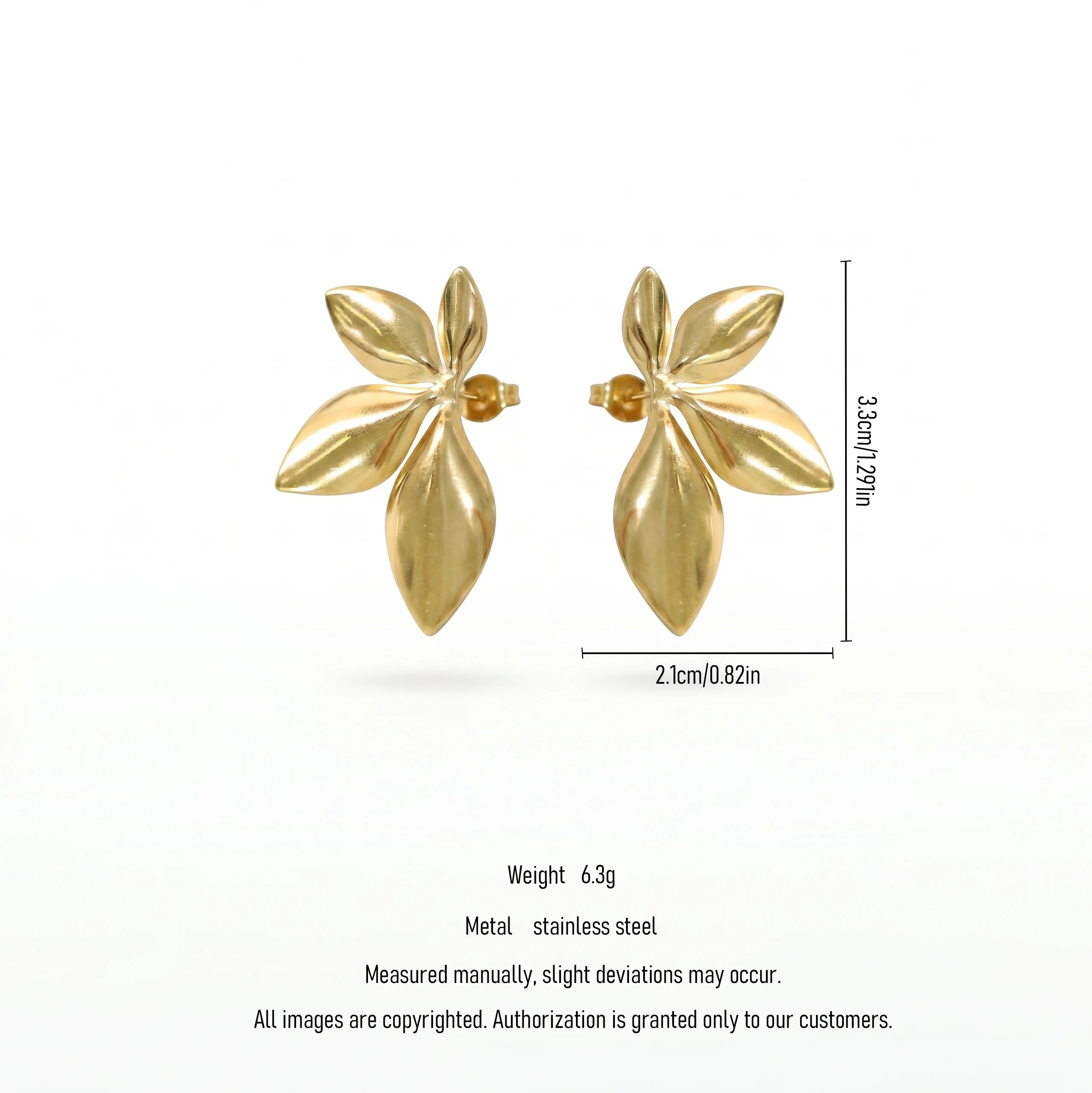 QIAOREN 11768 18K Gold Plated Stainless Steel Four Leaf Stud Earrings Minimalist Nature Leaf Jewelry Gift for US European Women