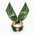QIAOREN 11005 Tropical Leaf Print Scarf Bracelet Gold Stainless Steel Adjustable Cuff Beach Vacation Jewelry for Women