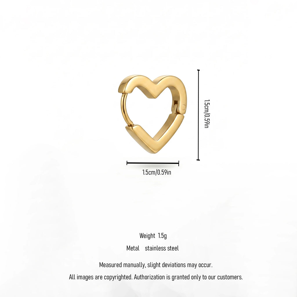 QIAOREN 12571 Wholesale Minimalist Heart Shape Ear Hoops Tarnish Resistant Stainless Steel Gold Huggie Earrings Sweet Love