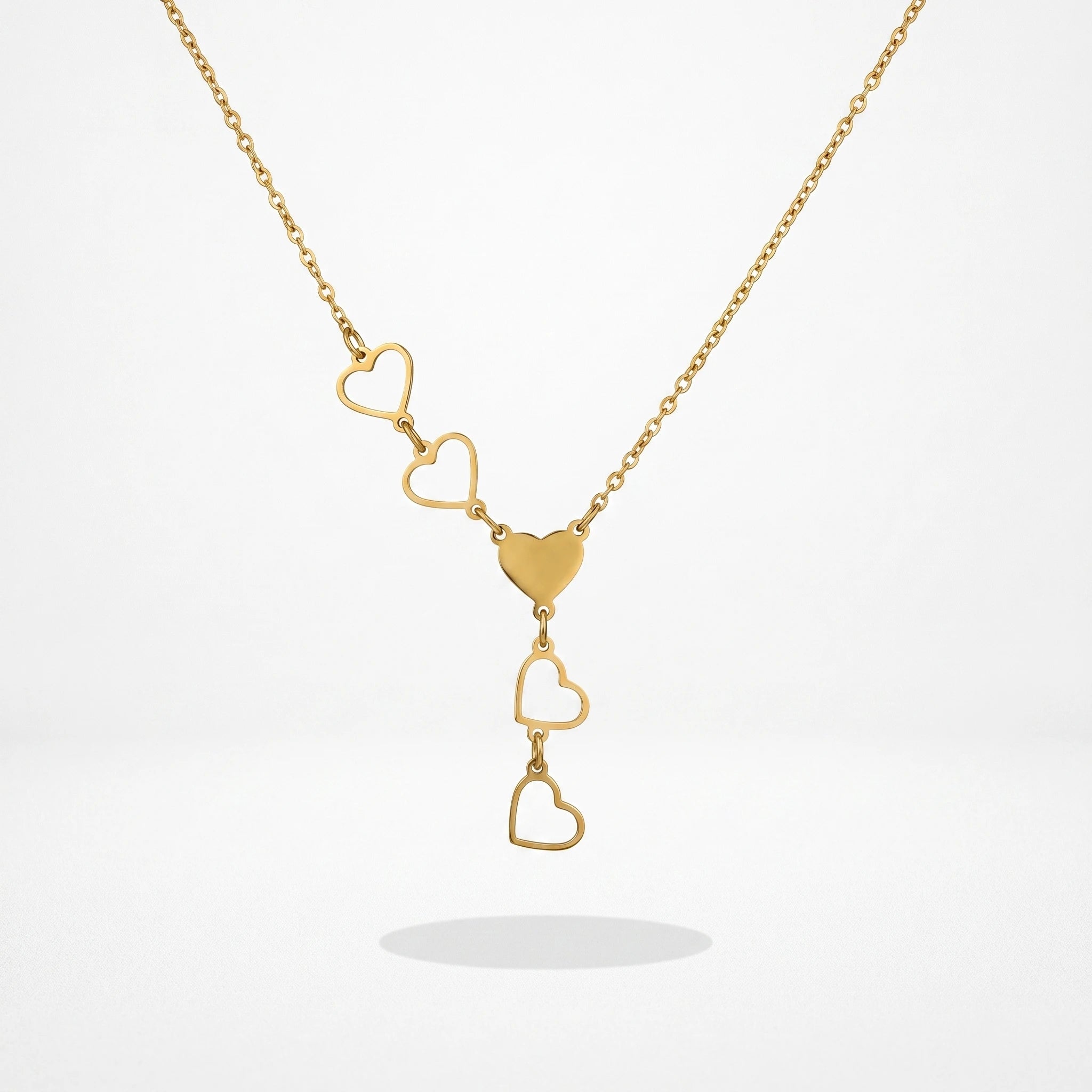 QIAOREN 12884 18K Gold Plated Stainless Steel Heart Y Necklace, Waterproof Tarnish Free Dainty Heart Lariat Jewelry for Her