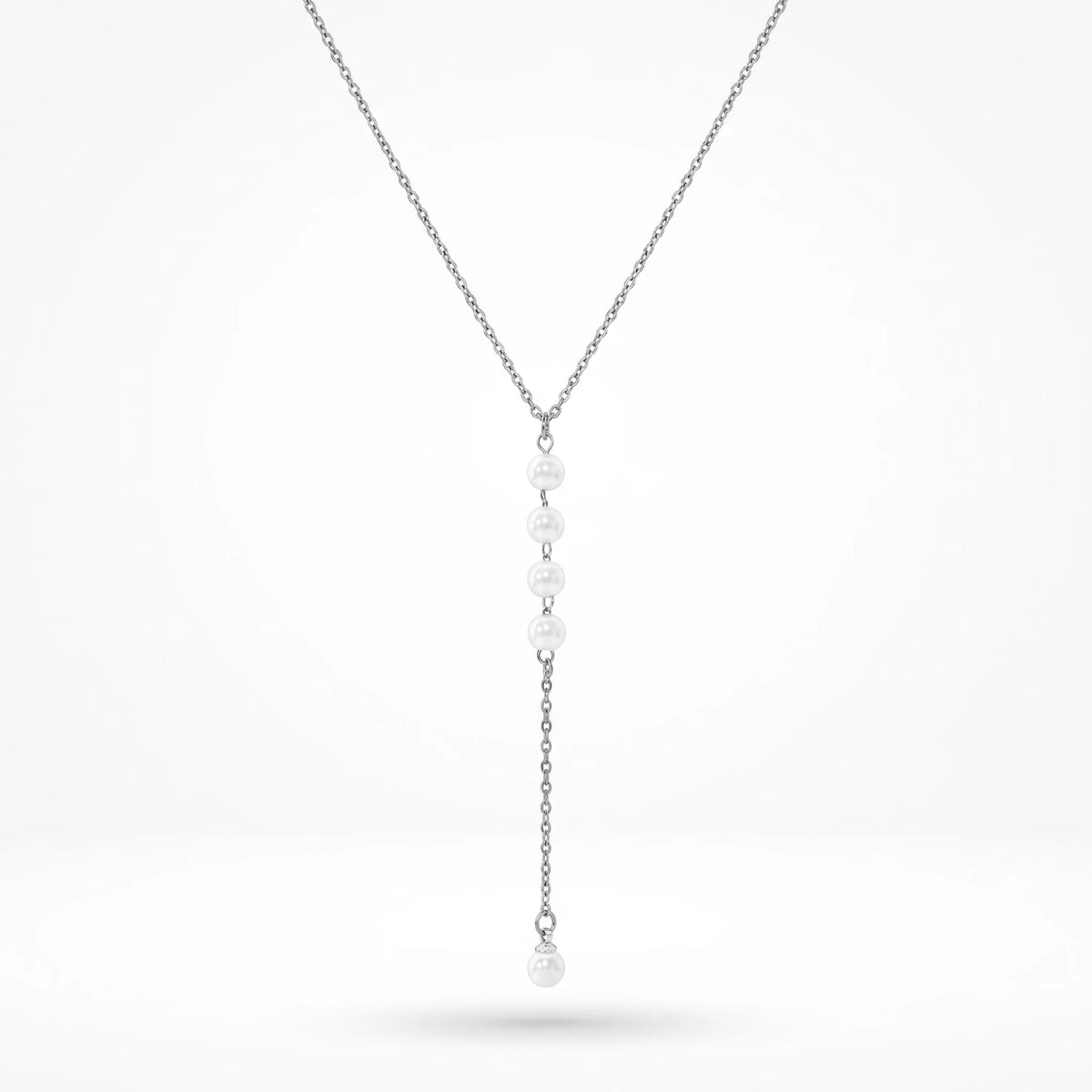 QIAOREN 13161 Gold Plated Pearl Y Necklace Stainless Steel Dainty Lariat Necklace Minimalist Pendant Jewelry for Women