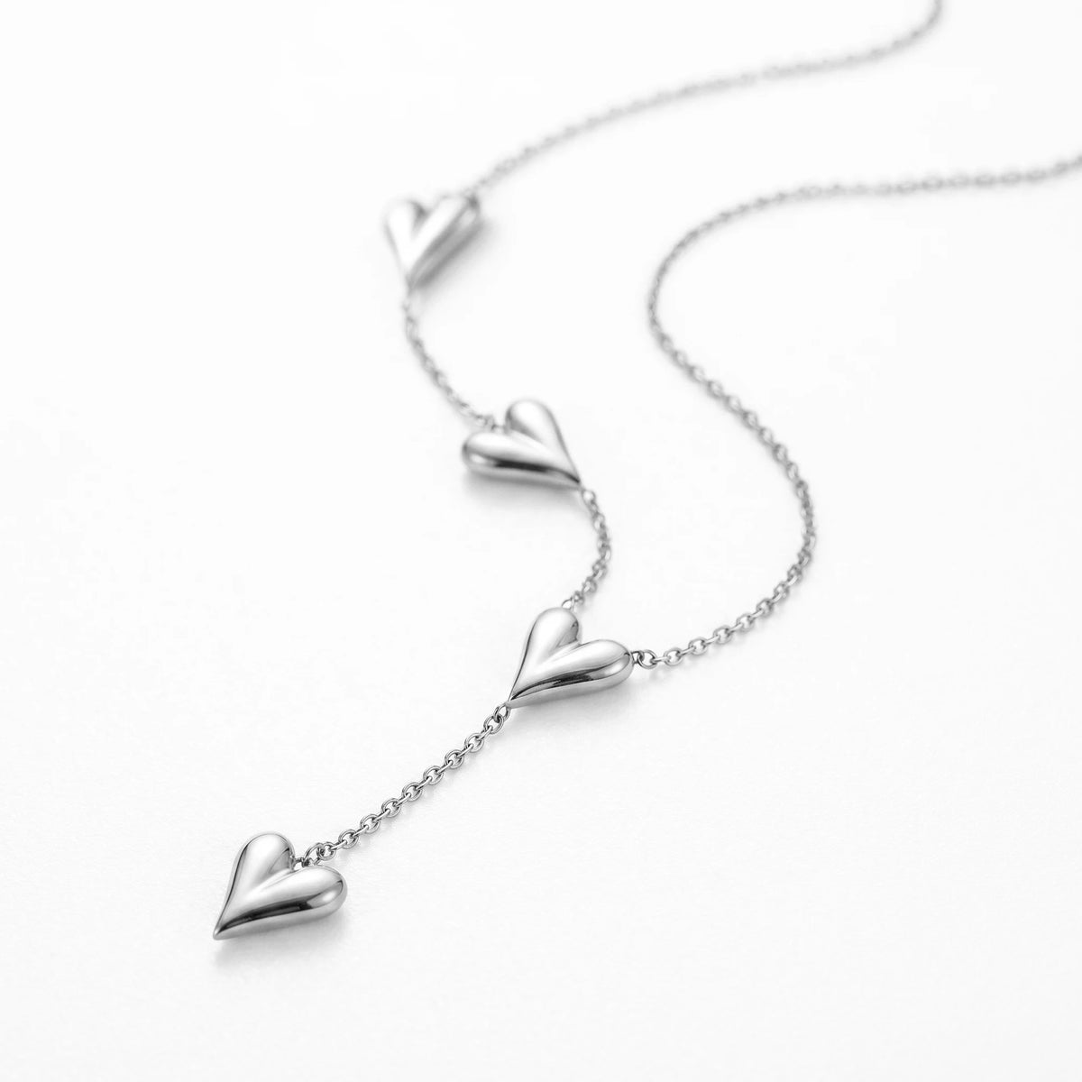 QIAOREN 12880 18K Gold Plated Puffy Heart Y Necklace, Waterproof Tarnish Free Stainless Steel Lariat Heart Jewelry for Women