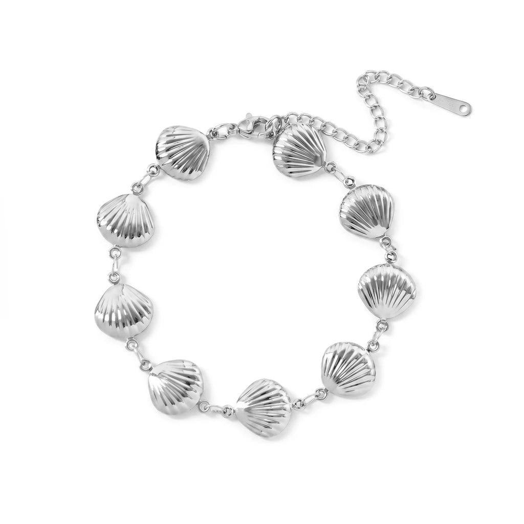 QIAOREN 12035 Anti-rust Stainless Steel Polished Groove Seashell Bracelet Scallop Link Chain Casual Summer Accessory