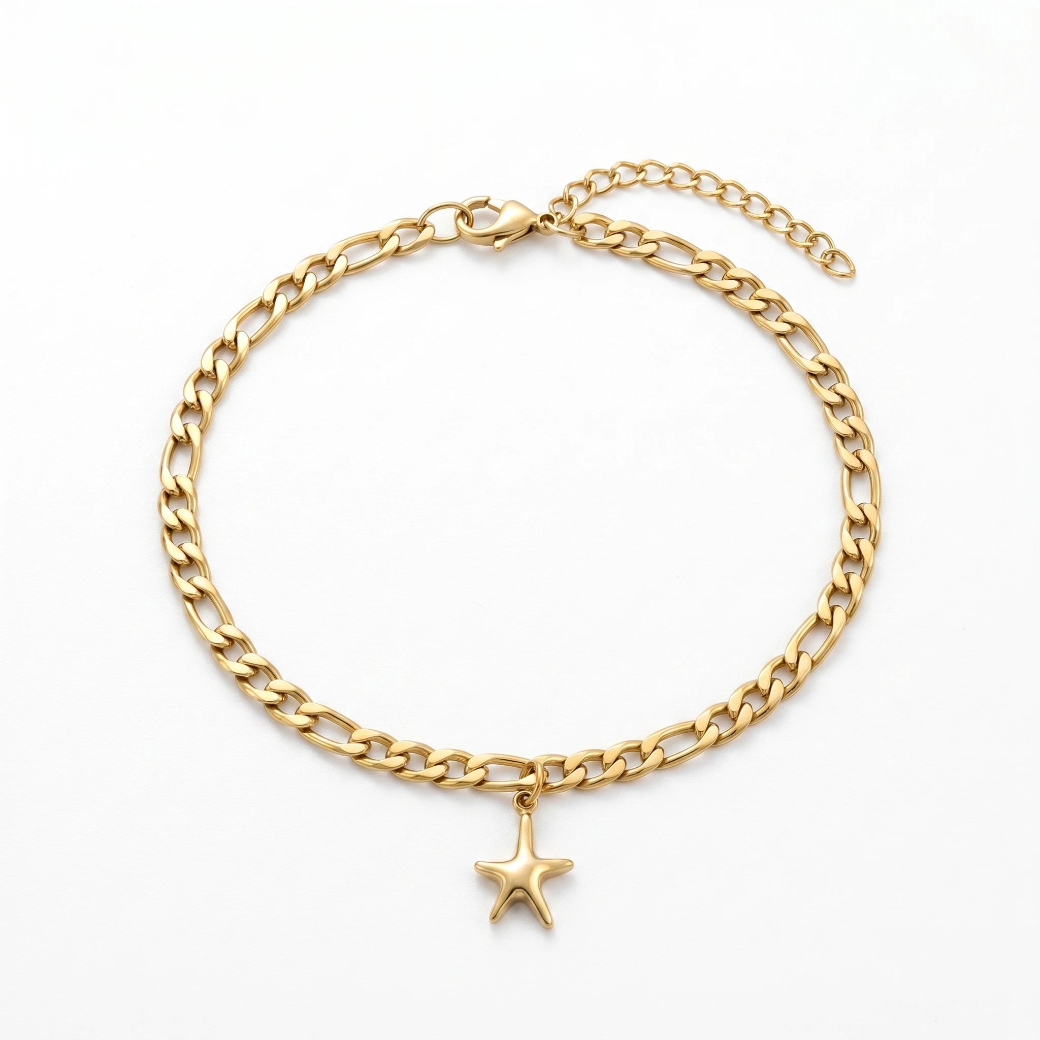 QIAOREN 11091 Stainless Steel Starfish Anklet Gold Chain Beach Style Waterproof Summer Foot Jewelry for Women Gift