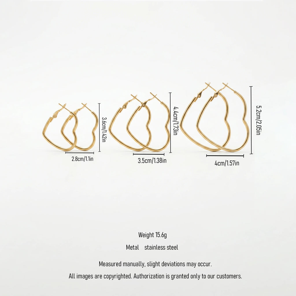 QIAOREN 13197 Gold Plated Heart Hoop Earrings for Women Stainless Steel Heart Shaped Statement Fashion Jewelry