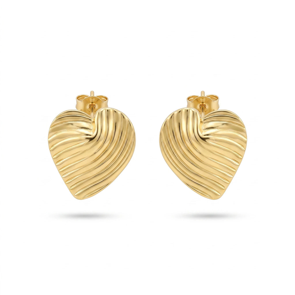 QIAOREN 13272 Gold Tone Irregular Wavy Oval Stud Earrings Smooth Polished Twisted Fluid Shape Click Back Studs Abstract