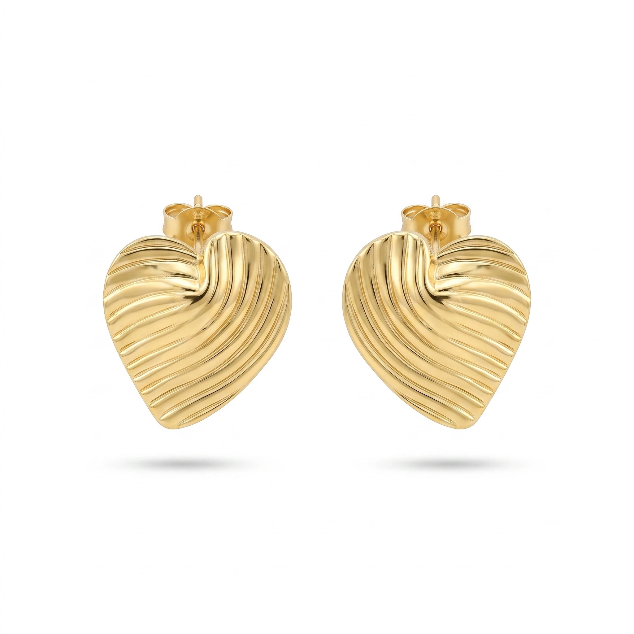 QIAOREN 13272 Gold Tone Irregular Wavy Oval Stud Earrings Smooth Polished Twisted Fluid Shape Click Back Studs Abstract
