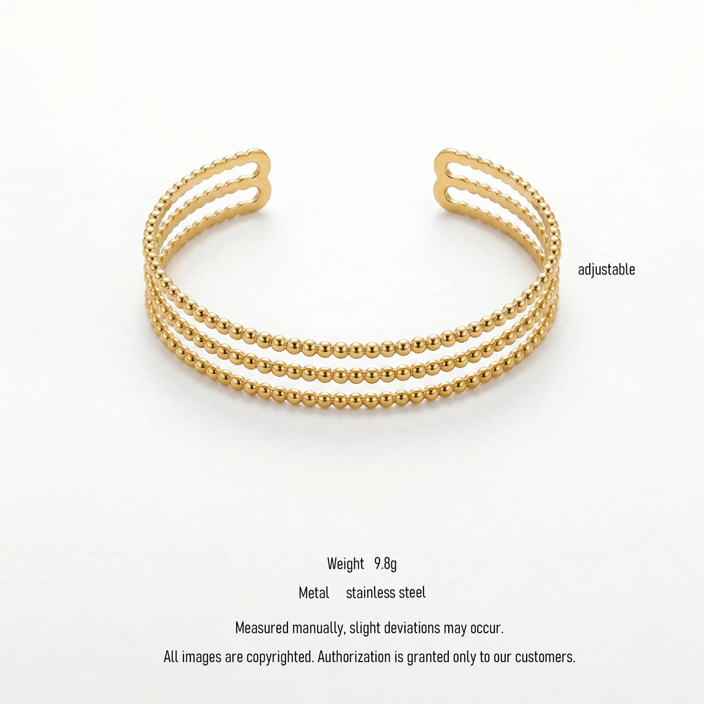 QIAOREN 10997 Modern Minimalist Gold Ball Bead Bracelet Stainless Steel Open Cuff Jewelry for Elegant Women