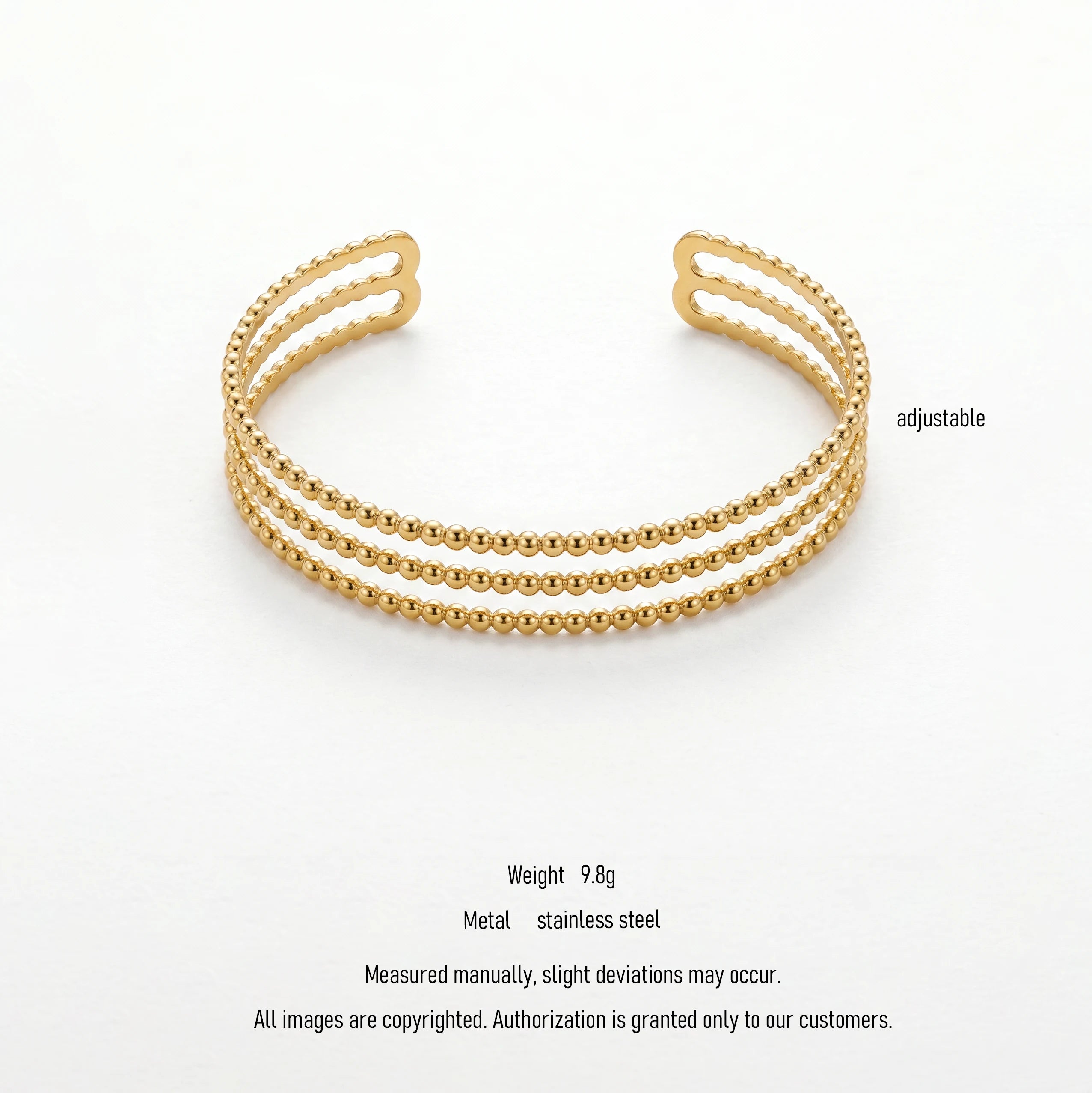 QIAOREN 10997 Modern Minimalist Gold Ball Bead Bracelet Stainless Steel Open Cuff Jewelry for Elegant Women
