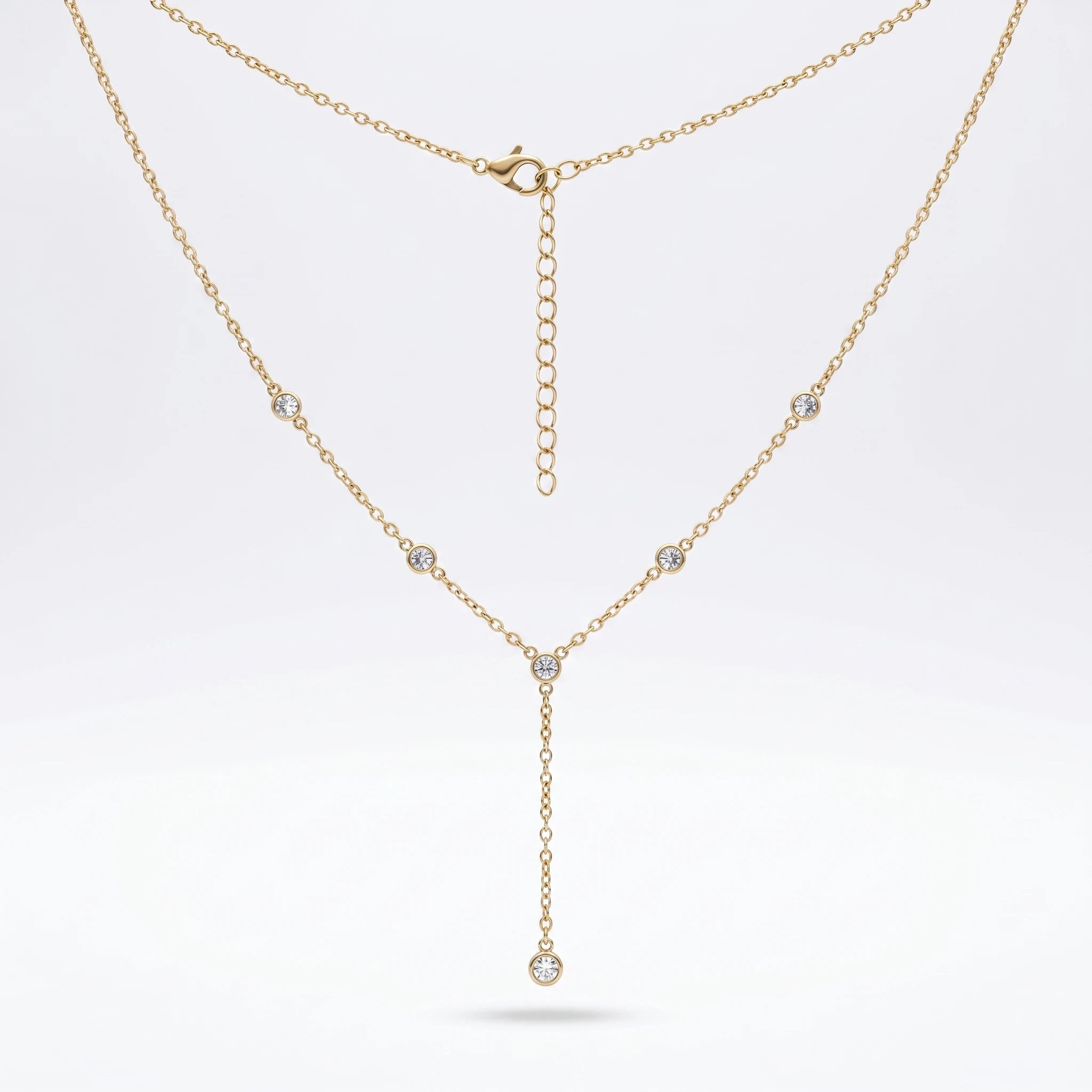 QIAOREN 10600 Link Chain Y Drop Pendant Necklace 18K Gold Plated Stainless Steel Waterproof Tarnish Free Trendy Jewelry