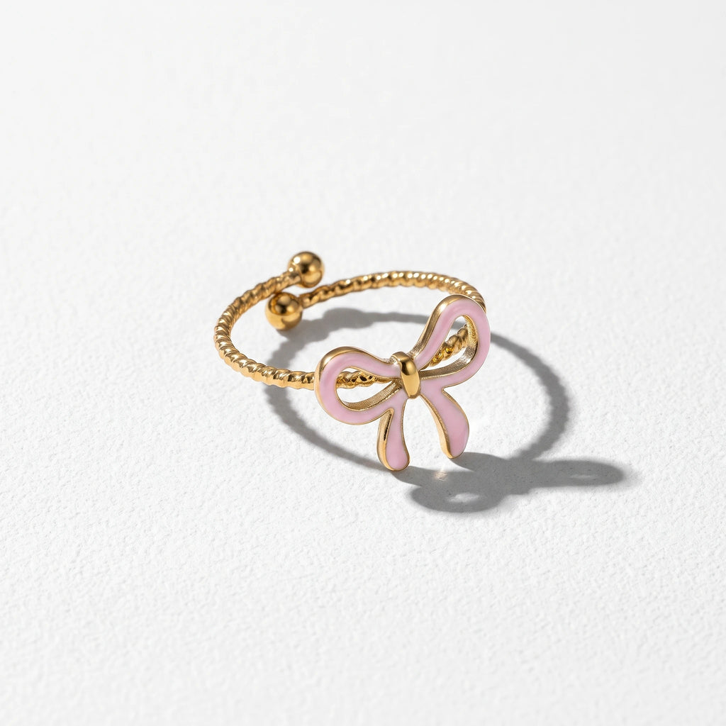 QIAOREN 14184-89 Multicolor Enamel Bow Twist Band Ring, Adjustable Bowknot Open Ring Jewelry Gift for Daily Fashion Outfits