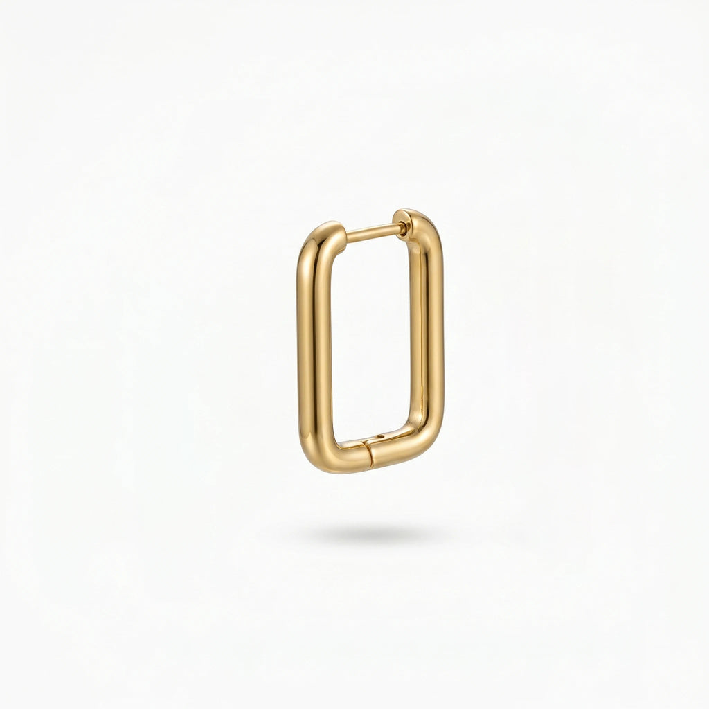 QIAOREN 12585 Dainty Shiny Oblong Geometric Huggie Earrings 316L Stainless Steel No Fade Gold Plated Hoop Jewelry Gift