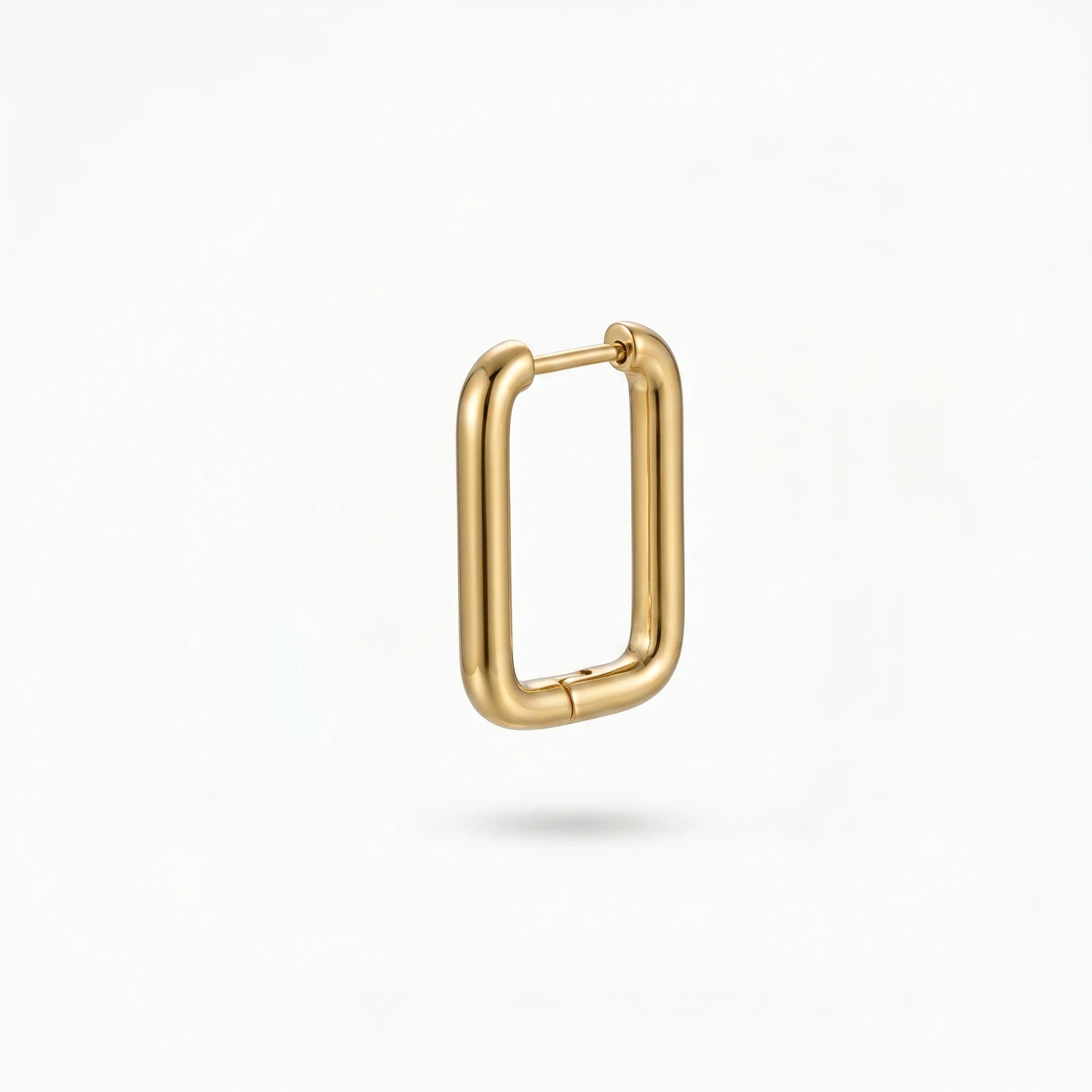 QIAOREN 12585 Dainty Shiny Oblong Geometric Huggie Earrings 316L Stainless Steel No Fade Gold Plated Hoop Jewelry Gift