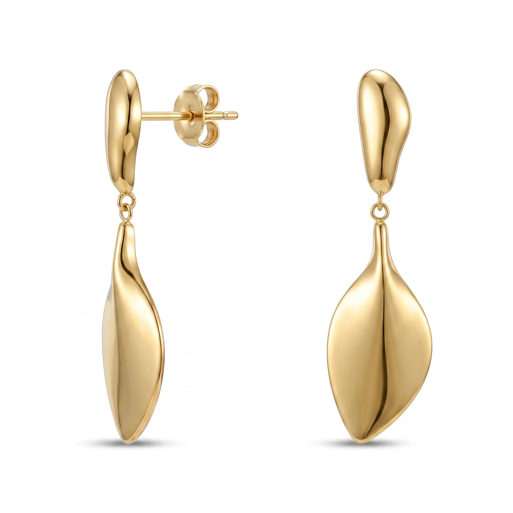 QIAOREN 10909 Wholesale Bulk Stainless Steel Leaf Stud Earrings 18K Gold Silver Hypoallergenic Trendy Party Earrings for Women