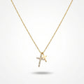 QIAOREN 13753 Thin Oval Link Chain Double Cross Pendant Necklace, One Paved Clear Zircon Cross & One Solid Plain Cross Charms
