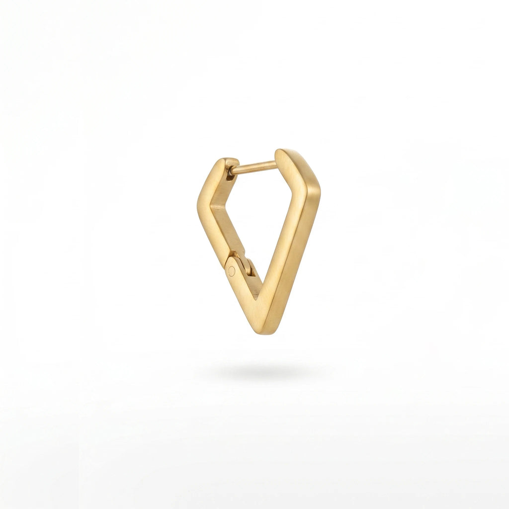 QIAOREN 12581 Matte Inverted Triangle Huggie Hoop Earrings PVD 18K Gold Stainless Steel Hypoallergenic Geometric Ear Buckle