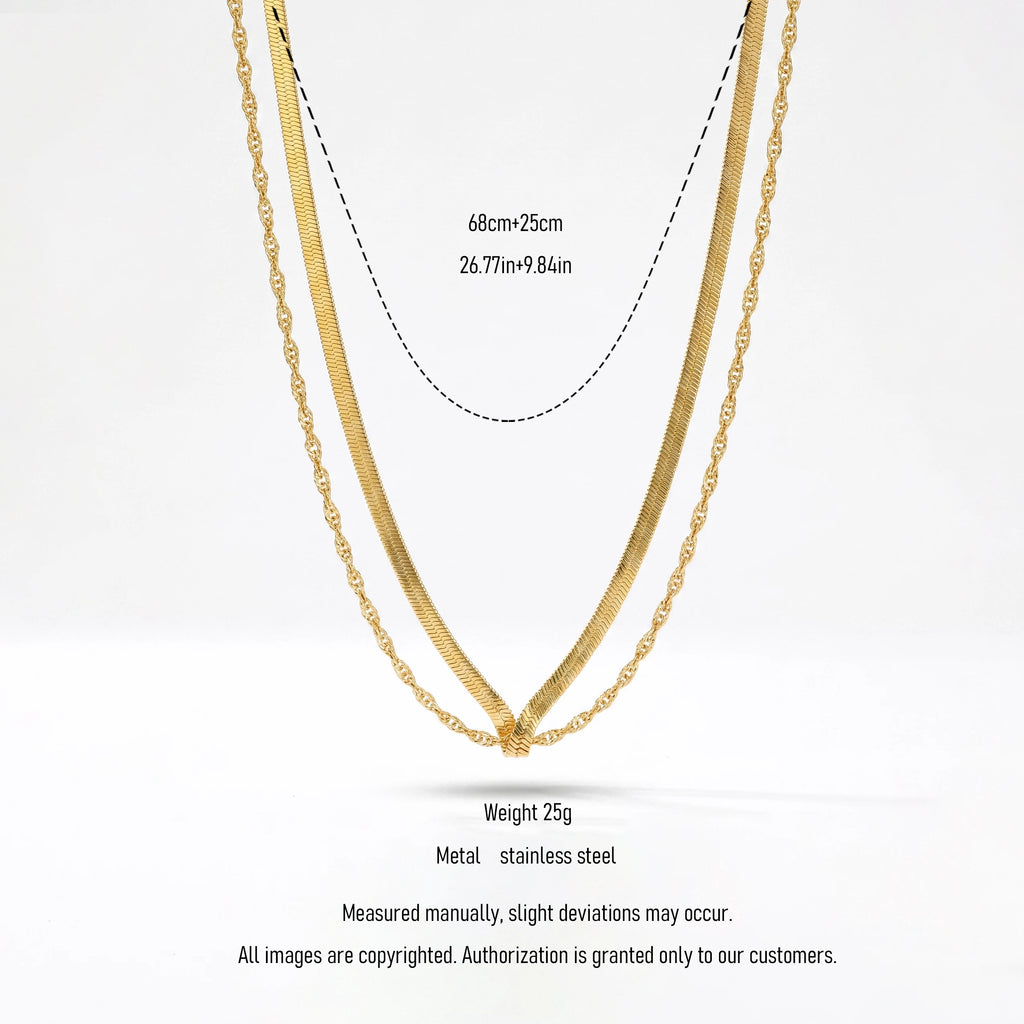 QIAOREN  12921 Double Layer Snake Chain Waist Chain, Herringbone & Rope Dual Layer Chain Jewelry Gift for Daily Fashion Outfits