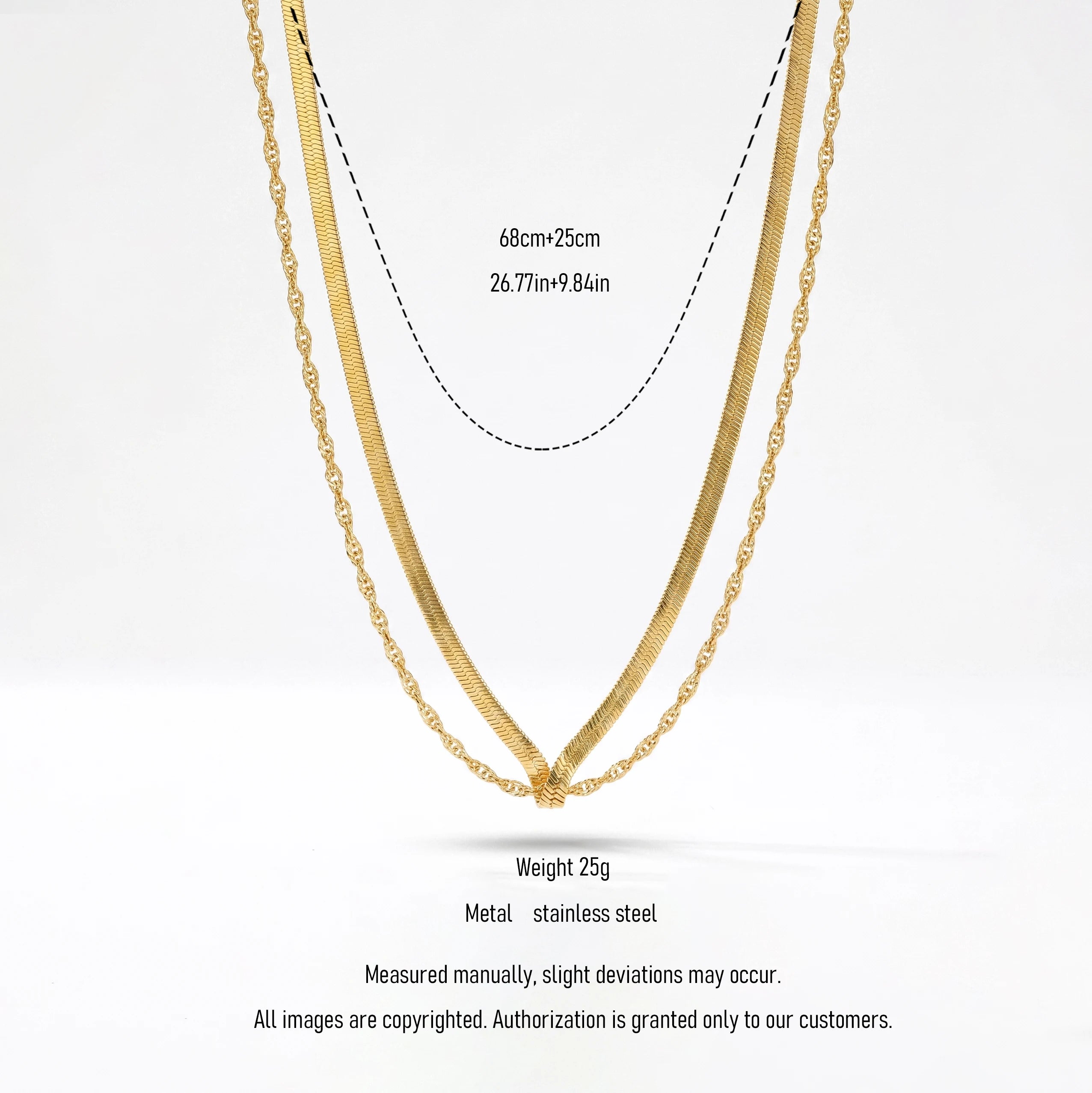 QIAOREN  12921 Double Layer Snake Chain Waist Chain, Herringbone & Rope Dual Layer Chain Jewelry Gift for Daily Fashion Outfits