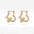 QIAOREN 12541 Sweet Bee Charm Hollow Heart Huggie Hoops Stainless Steel 18K Gold Plated Trendy Click Earrings Daily Outfit
