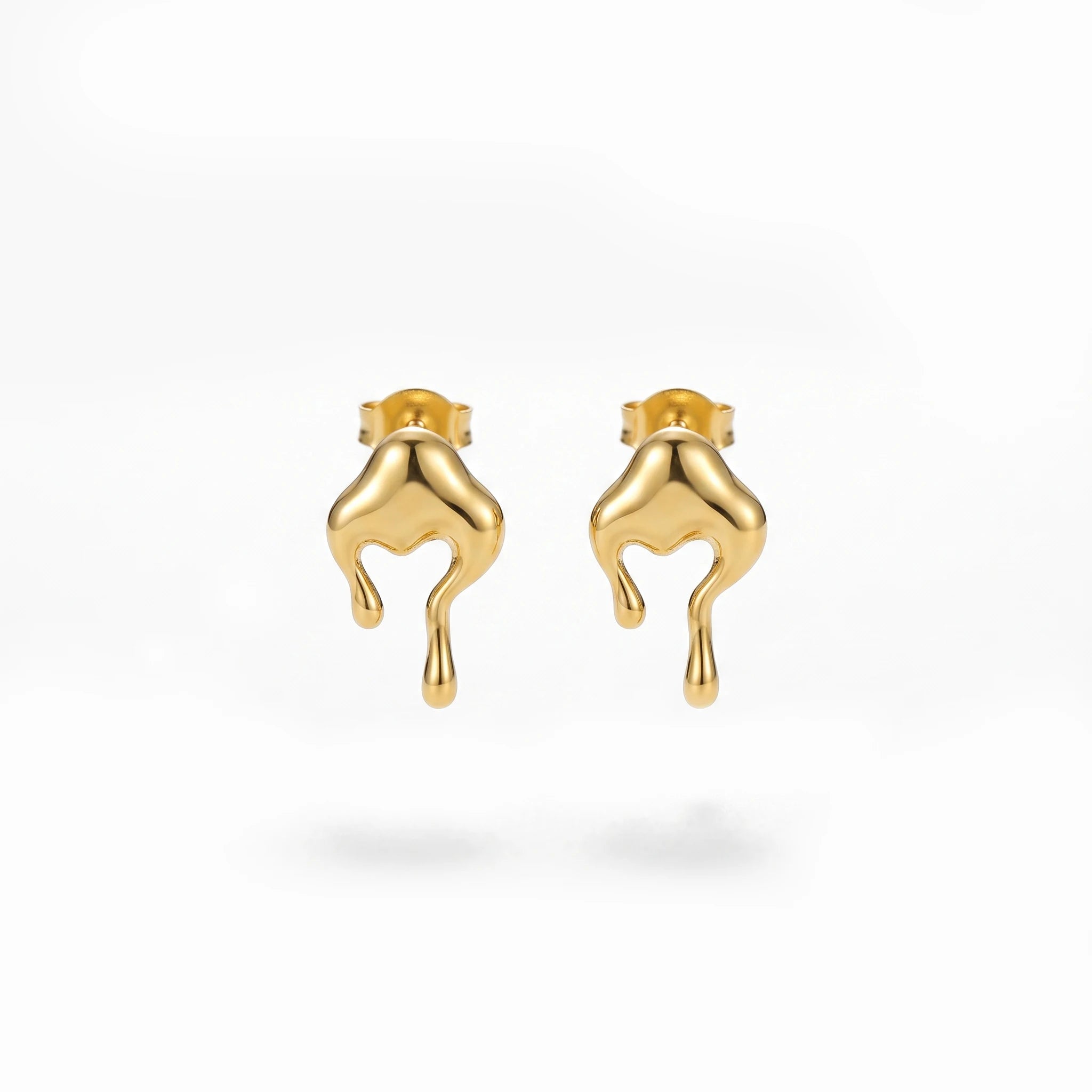 QIAOREN 13262 Polished Gold Tone Melting Heart Stud Earrings Irregular Drip Liquid Love Ear Studs Minimalist Abstract