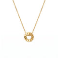QIAOREN 13805 Thin Oval Link Chain Pendant Necklace with Stacked Disc Wreath Hollow Circle Charm