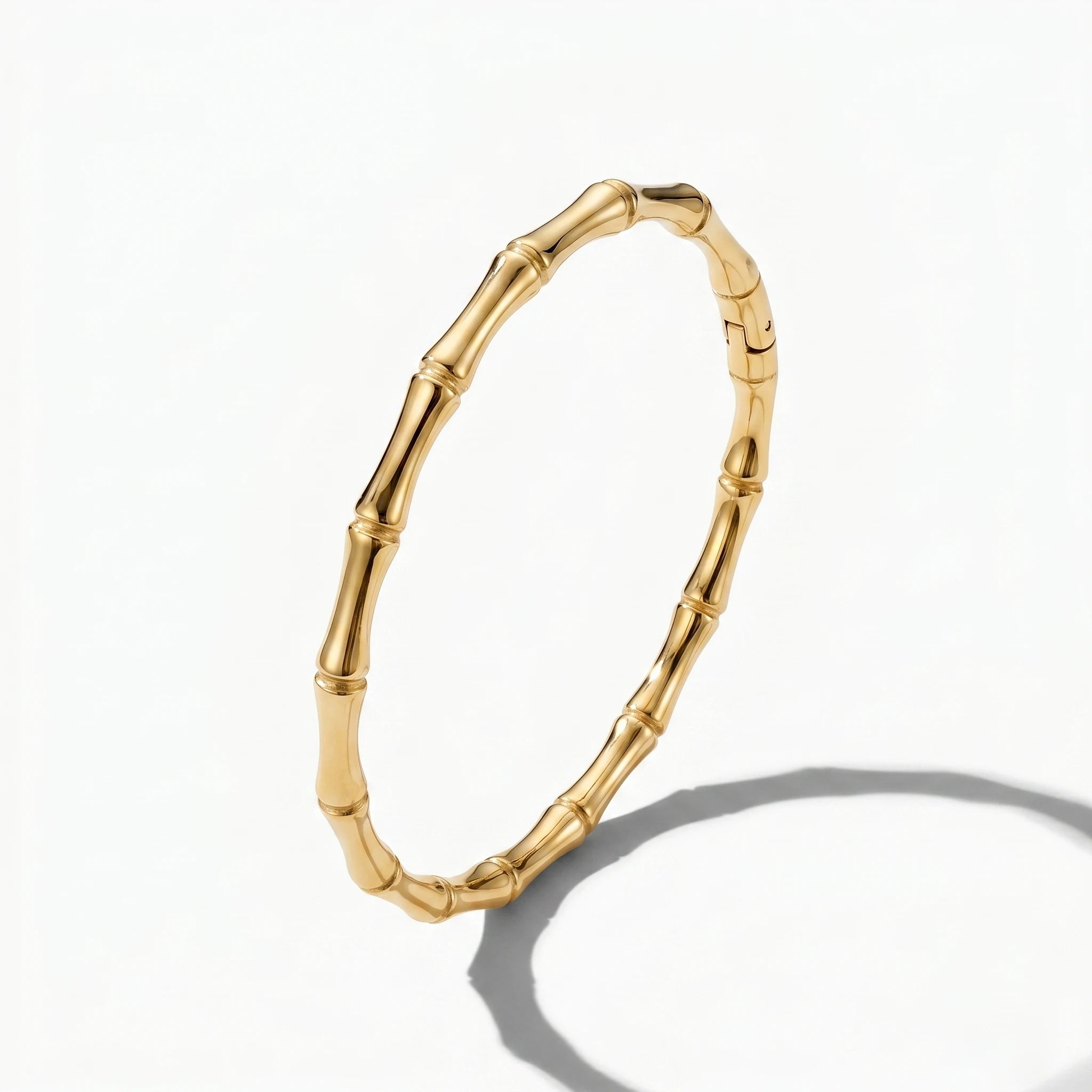 QIAOREN 12766 Stainless Steel 18K Gold Bamboo Joint Hinged Bangle Minimal Open Clasp Stack Wrist Bracelet for Women Daily Gift