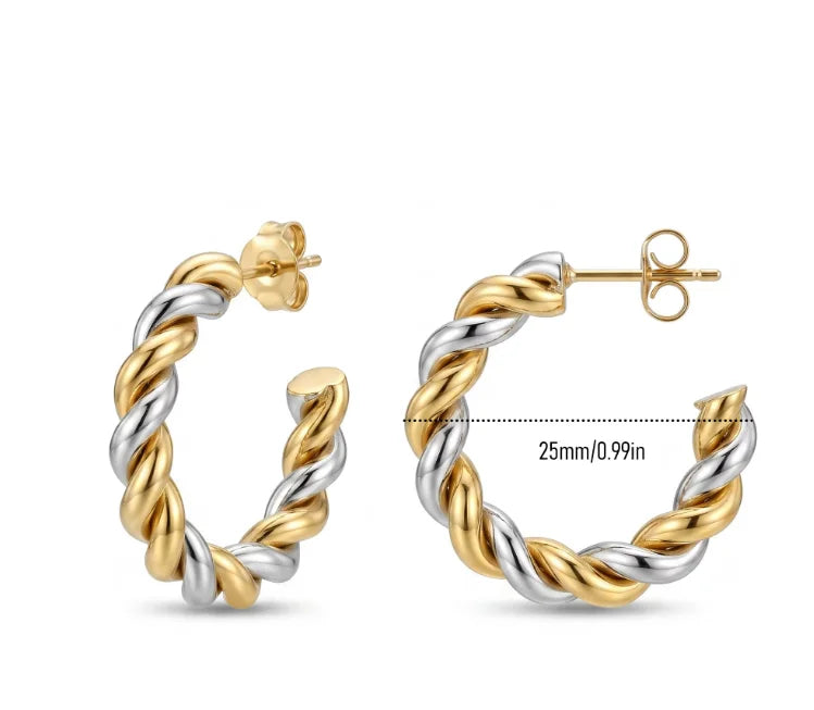 QIAOREN New  18K Gold Plated Stainless Steel Women Zircon  Hoop Earrings Set Fashion Jewelry Clip Stud Earrings