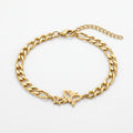 QIAOREN 11735 Tarnish Free 18K Gold Stainless Steel Butterfly & Star Anklet Cuban Chain Adjustable Foot Chain
